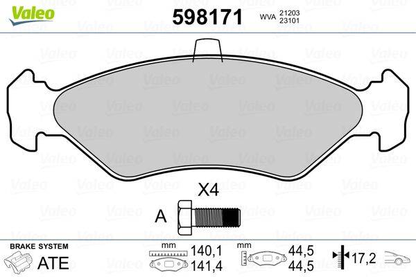 Valeo 598171 Bremsbelagsatz, Scheibenbremse