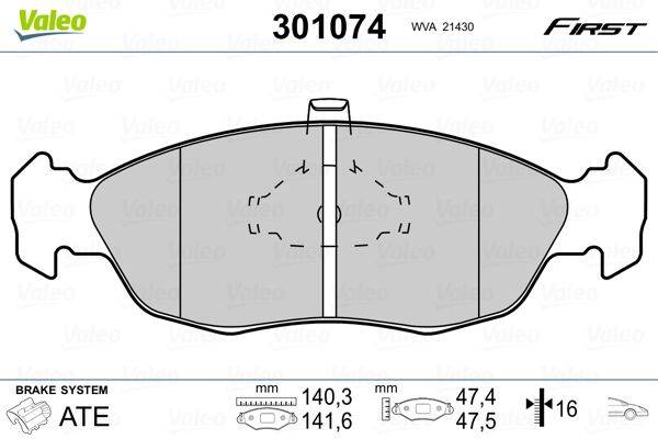 Valeo 301074 Bremsbelagsatz, Scheibenbremse