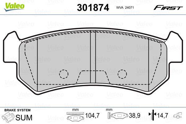 Valeo 301874 Bremsbelagsatz, Scheibenbremse
