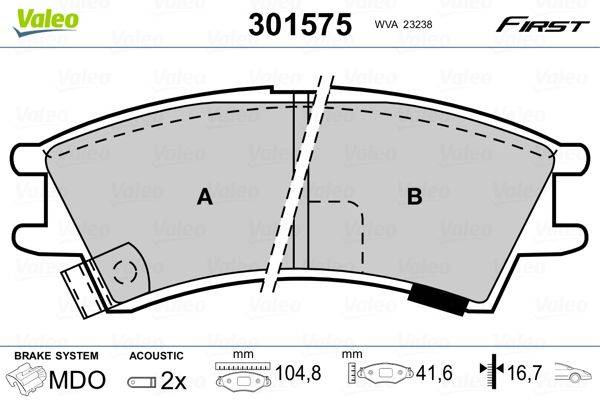 Valeo 301575 Bremsbelagsatz, Scheibenbremse