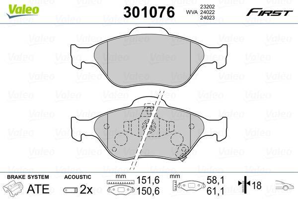 Valeo 301076 Bremsbelagsatz, Scheibenbremse