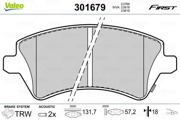 Valeo 301679 Bremsbelagsatz, Scheibenbremse