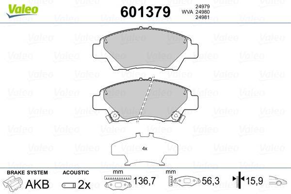 Valeo 601379 Bremsbelagsatz, Scheibenbremse