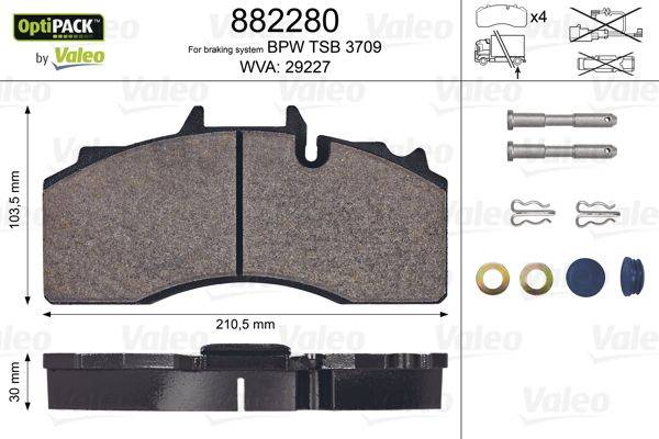 Valeo 882280 Bremsbelagsatz, Scheibenbremse