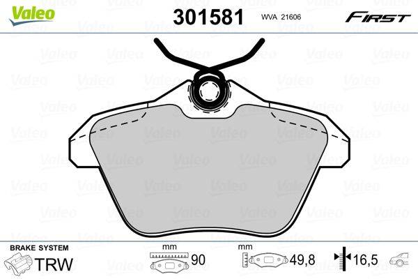 Valeo 301581 Bremsbelagsatz, Scheibenbremse