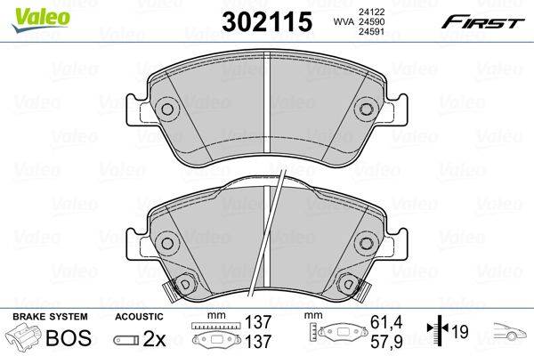 Valeo 302115 Bremsbelagsatz, Scheibenbremse
