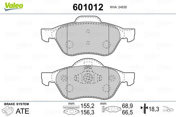 Valeo 601012 Bremsbelagsatz, Scheibenbremse