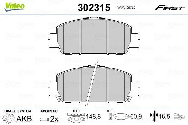 Valeo 302315 Bremsbelagsatz, Scheibenbremse