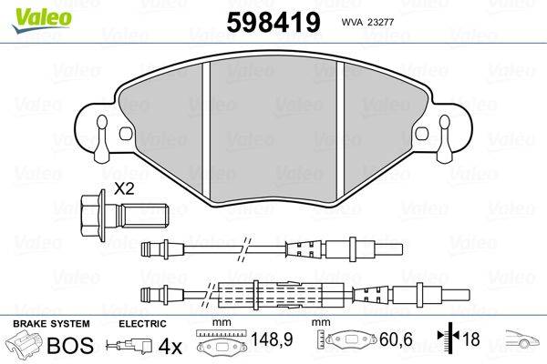 Valeo 598419 Bremsbelagsatz, Scheibenbremse