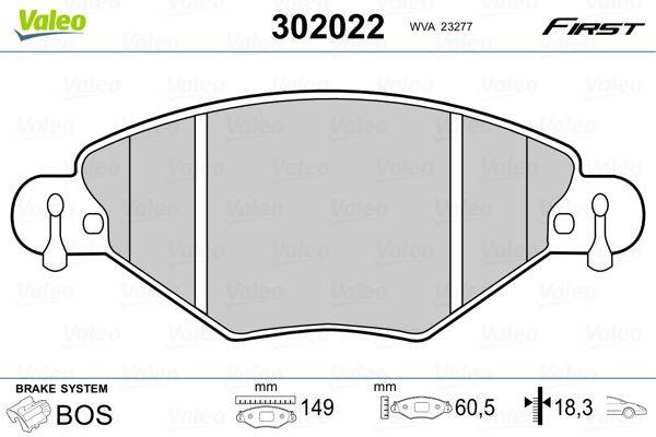 Valeo 302022 Bremsbelagsatz, Scheibenbremse