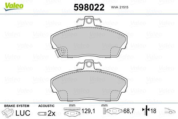 Valeo 598022 Bremsbelagsatz, Scheibenbremse