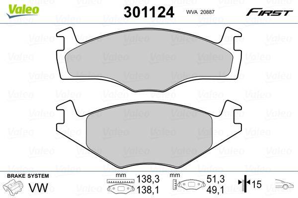 Valeo 301124 Bremsbelagsatz, Scheibenbremse