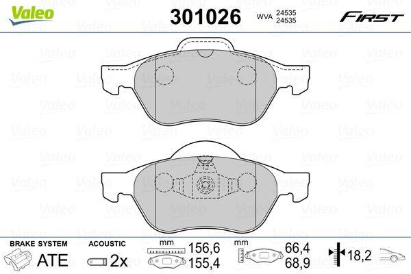 Valeo 301026 Bremsbelagsatz, Scheibenbremse