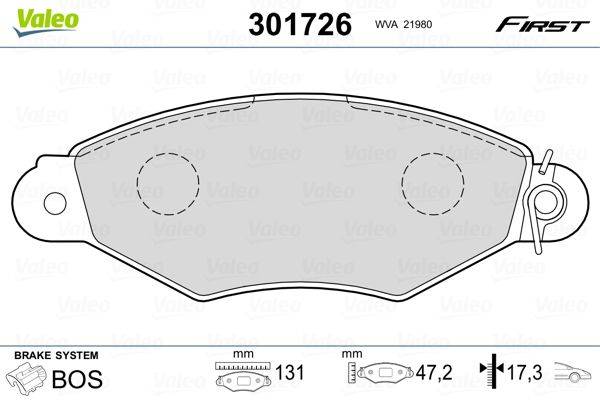 Valeo 301726 Bremsbelagsatz, Scheibenbremse