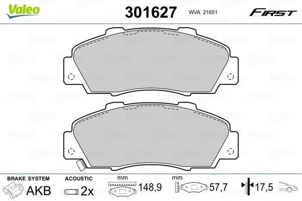 Valeo 301627 Bremsbelagsatz, Scheibenbremse