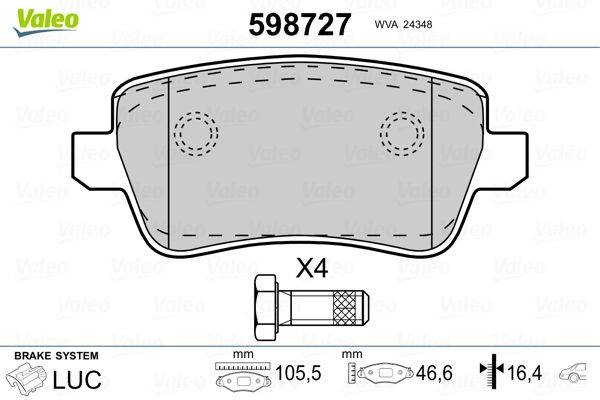 Valeo 598727 Bremsbelagsatz, Scheibenbremse