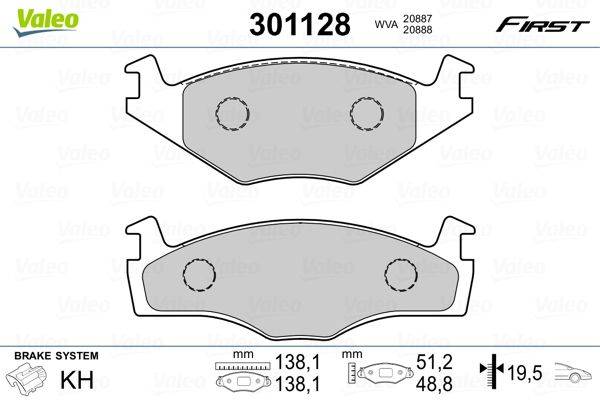Valeo 301128 Bremsbelagsatz, Scheibenbremse