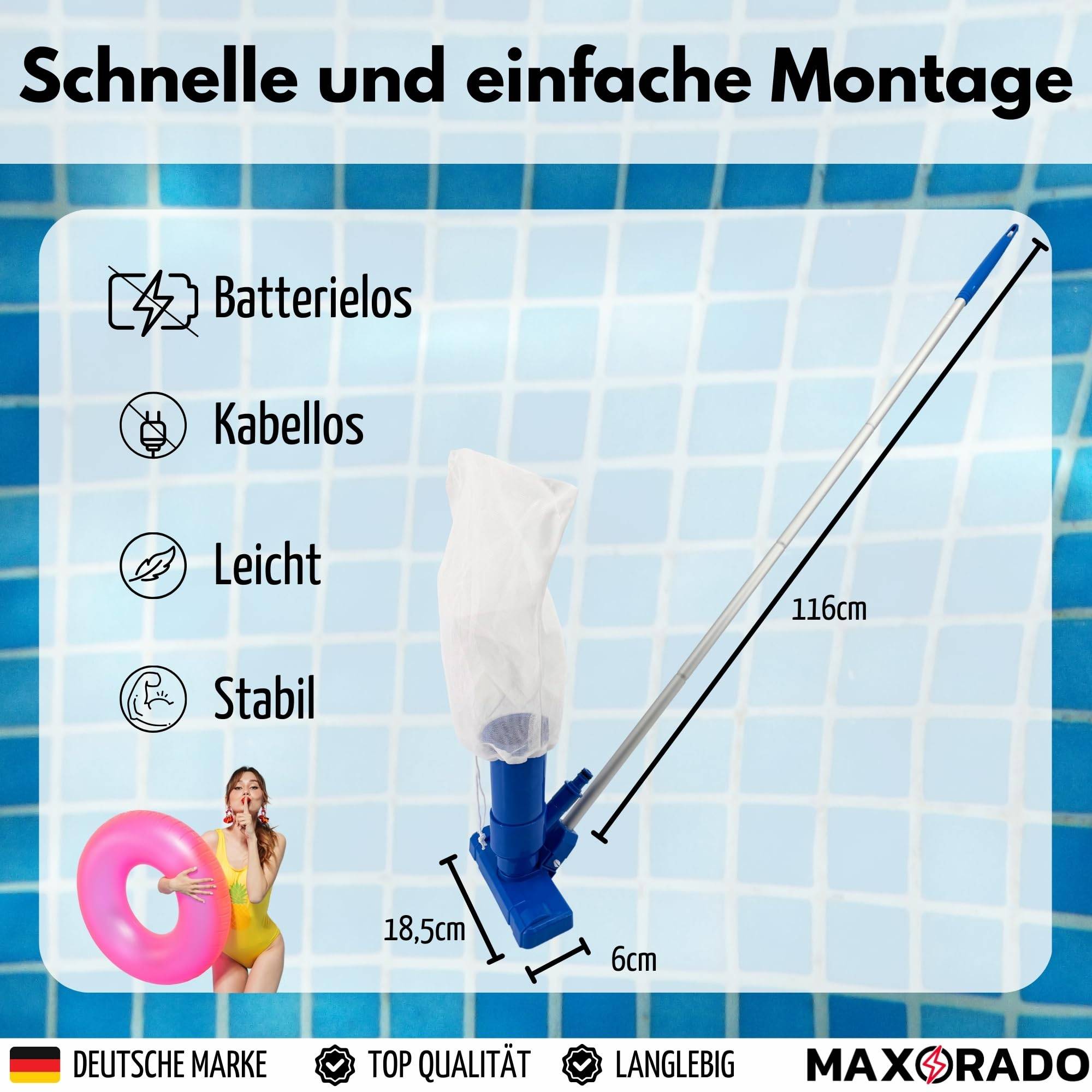 Pool Bodensauger mit Stange und Auffangsack Poolsauger Vakuum Pflege Reinigung