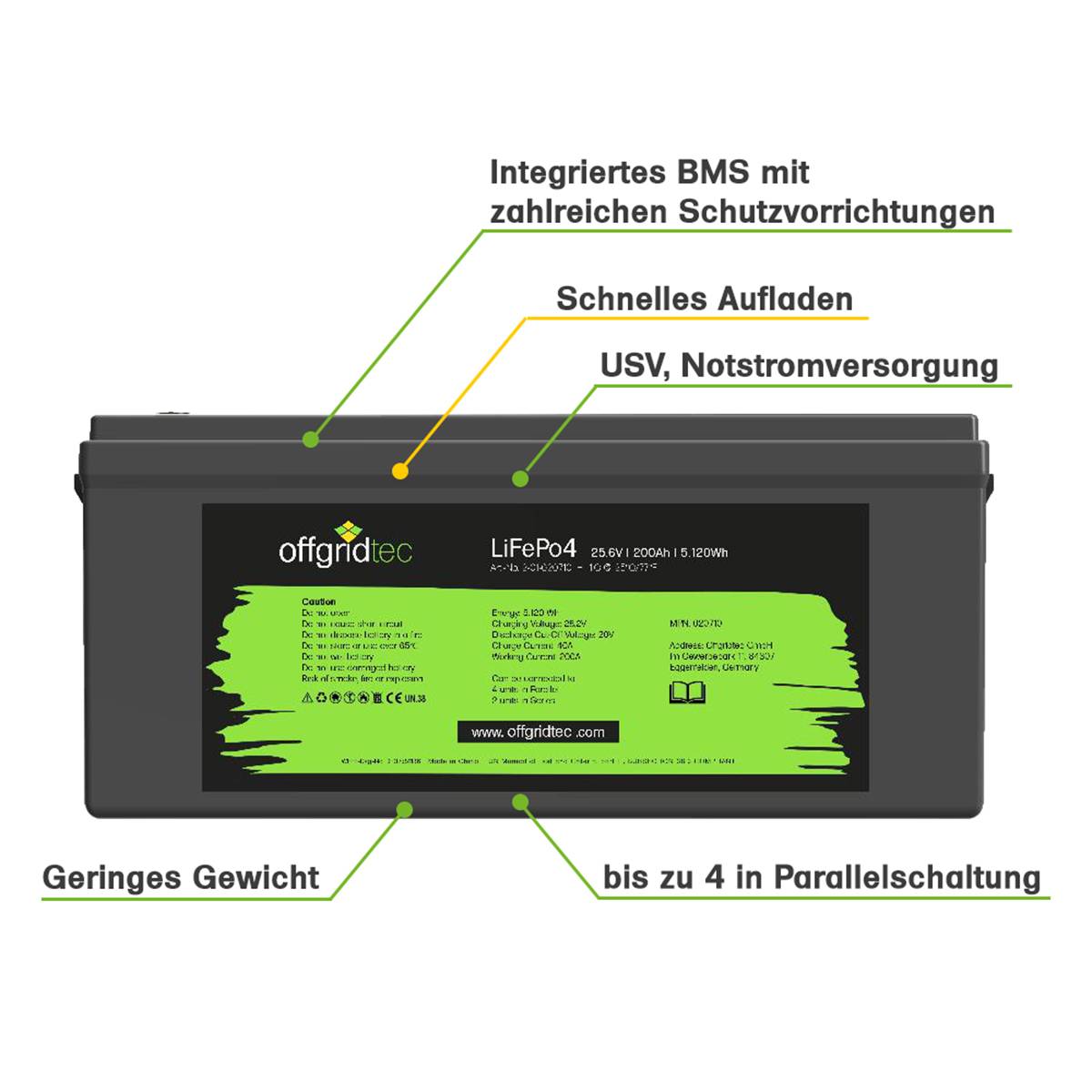 Offgridtec LifePo4 Akku 25,6/200 25,6V 200Ah BMS integriert 5120Wh
