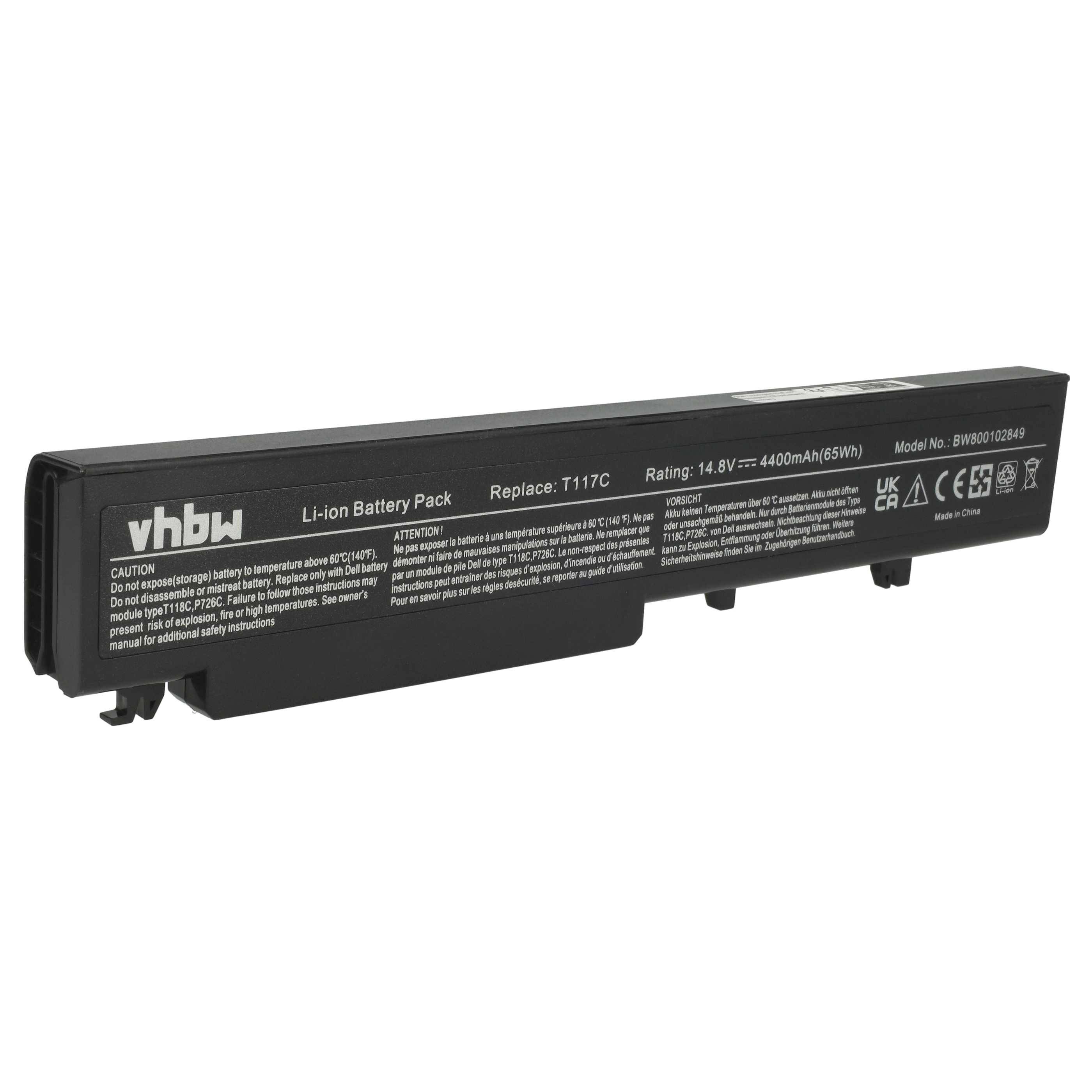 vhbw Akku Ersatz für Dell P722C, T118C, T117C, P726C für Notebook (4400 mAh, 14,8 V, Li-Ion)