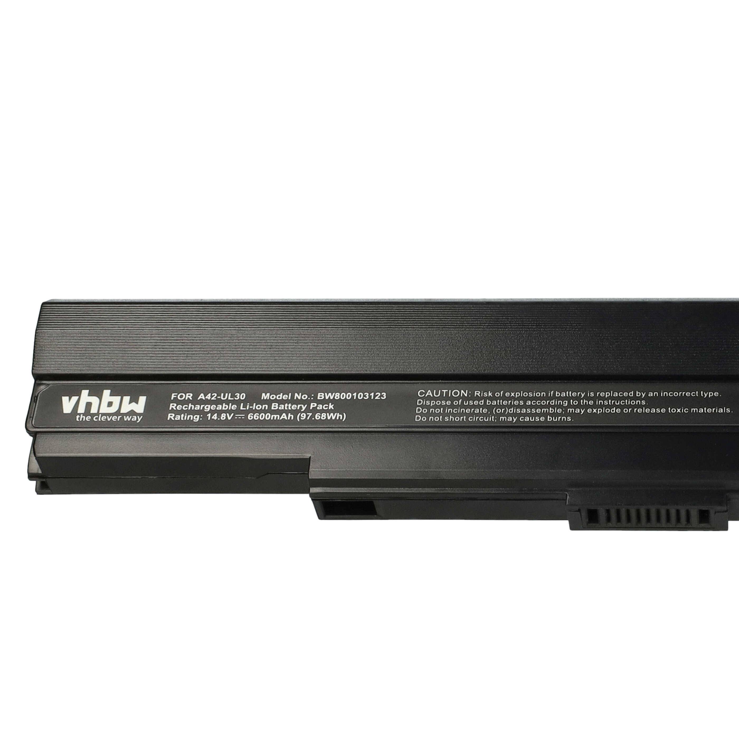 vhbw Akku kompatibel mit Asus UL30A-QX131X, UL30A-X1, UL30A-X2, UL30A-X4, UL30A-X3, UL30A-X5 Notebook (6600 mAh, 14,8 V, Li-Ion)