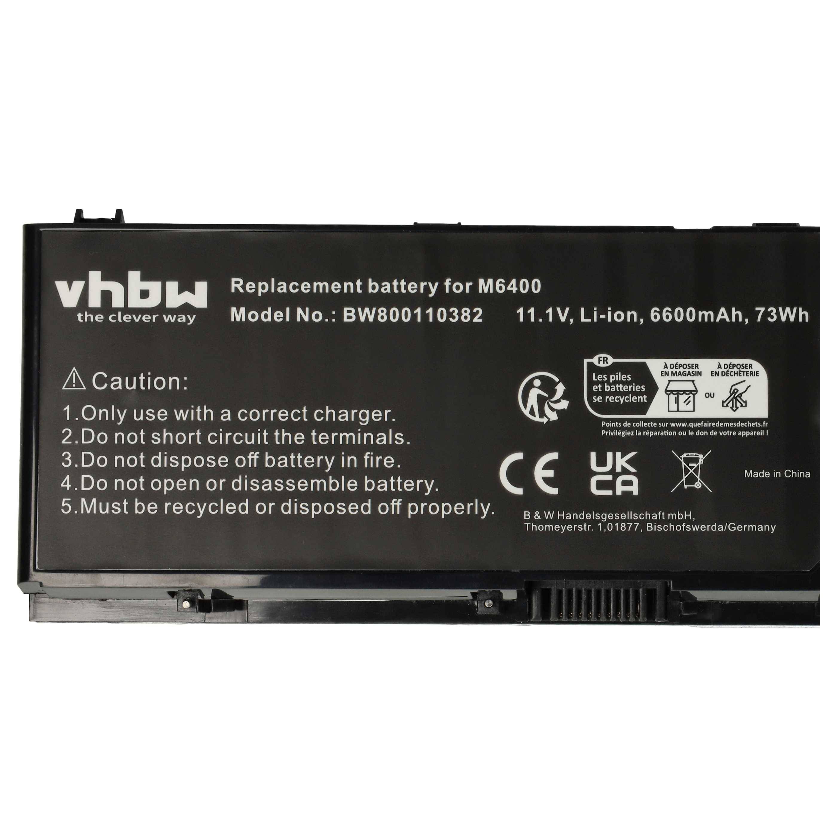 vhbw Akku Ersatz für Dell 0KR854, 0DW554, 05K145, 3M190, 312-0873, 312-0868, 312-0747 für Notebook (6600 mAh, 11,1 V, Li-Ion)
