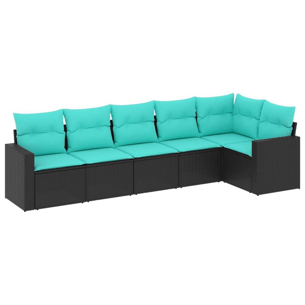 vidaXL 6-tlg. Garten-Sofagarnitur mit Kissen Schwarz Poly Rattan