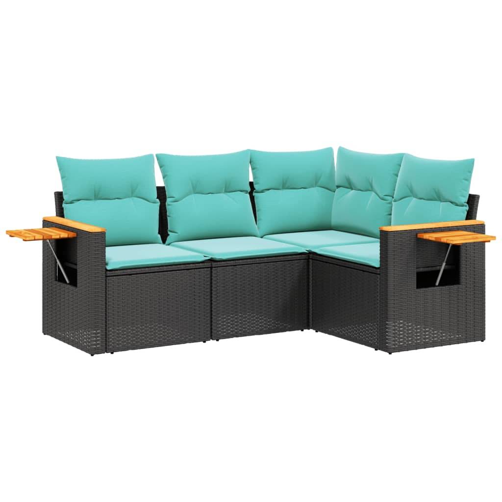 vidaXL 4-tlg. Garten-Sofagarnitur mit Kissen Schwarz Poly Rattan