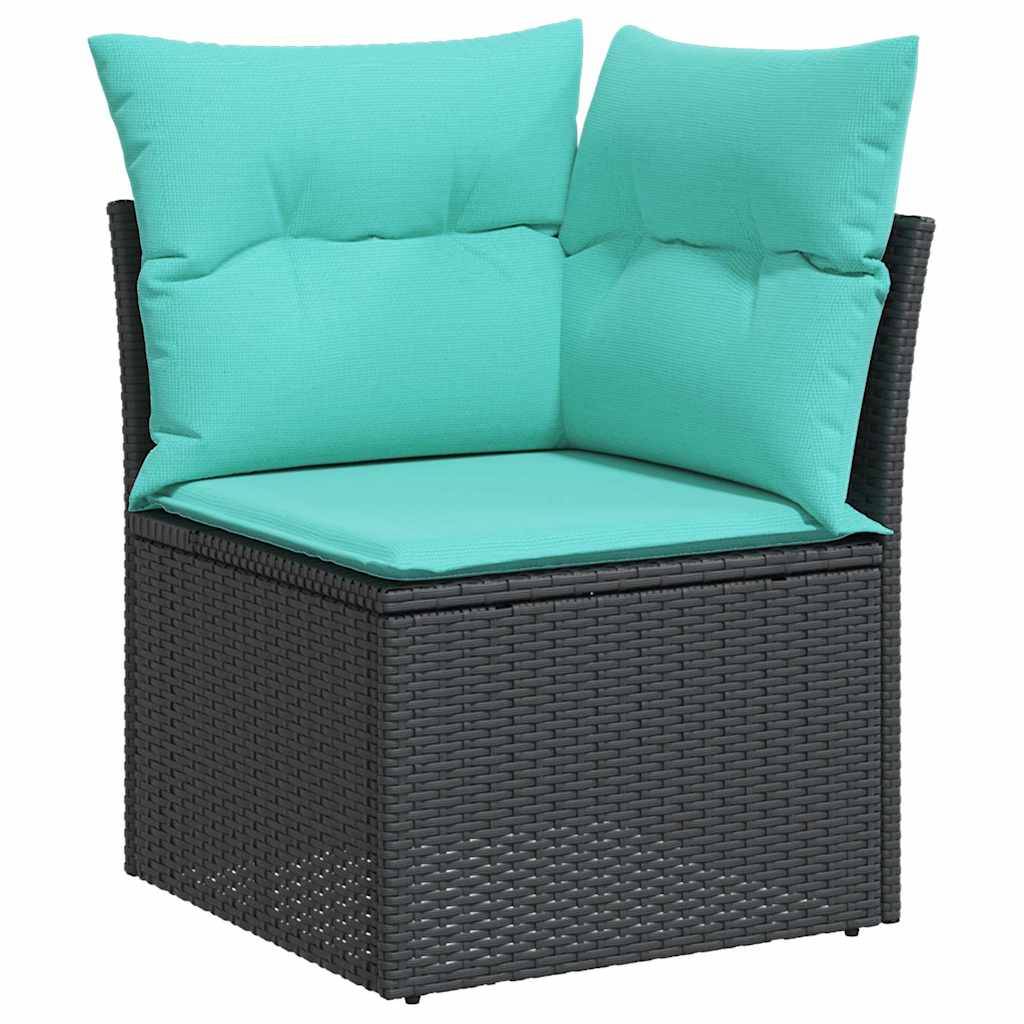 vidaXL 7-tlg. Garten-Sofagarnitur mit Kissen Schwarz Poly Rattan