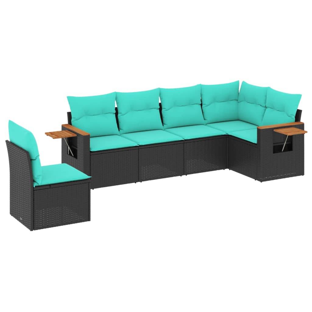 vidaXL 6-tlg. Garten-Sofagarnitur mit Kissen Schwarz Poly Rattan
