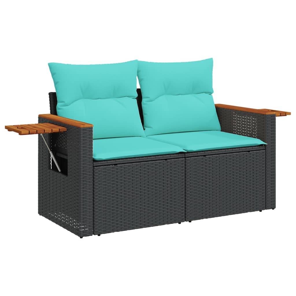 vidaXL 6-tlg. Garten-Sofagarnitur mit Kissen Schwarz Poly Rattan