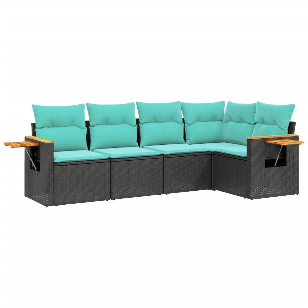 vidaXL 5-tlg. Garten-Sofagarnitur mit Kissen Schwarz Poly Rattan
