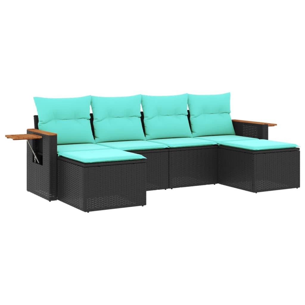 vidaXL 6-tlg. Garten-Sofagarnitur mit Kissen Schwarz Poly Rattan