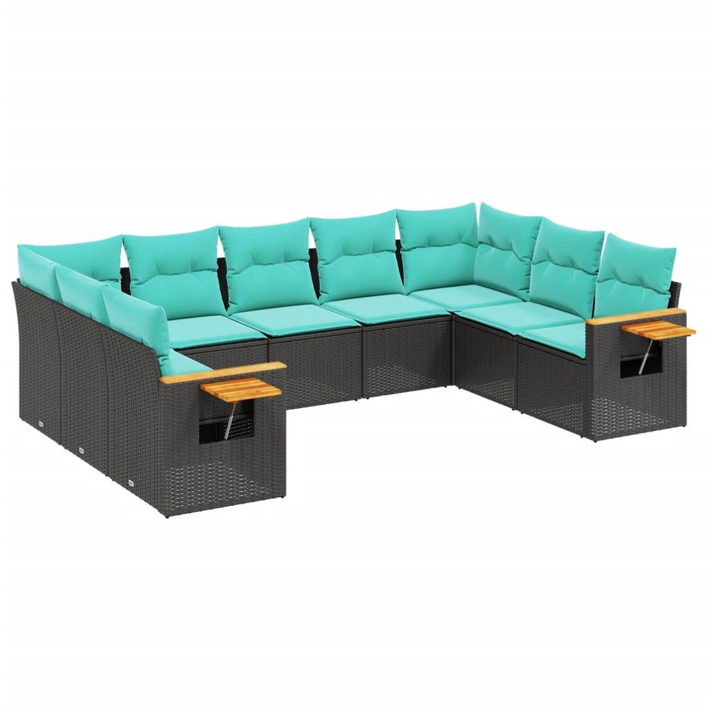 vidaXL 9-tlg. Garten-Sofagarnitur mit Kissen Schwarz Poly Rattan