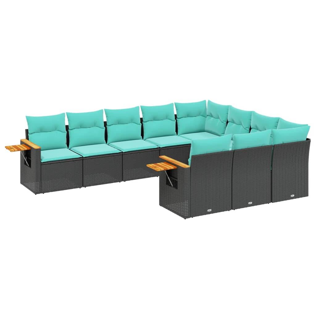 vidaXL 10-tlg. Garten-Sofagarnitur mit Kissen Schwarz Poly Rattan