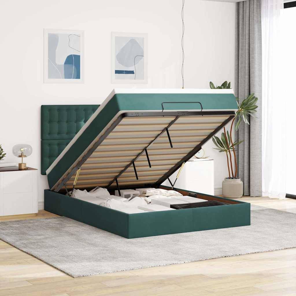 vidaXL Ottoman-Bett mit Matratzen Dunkelgrün 140x190 cm Samt