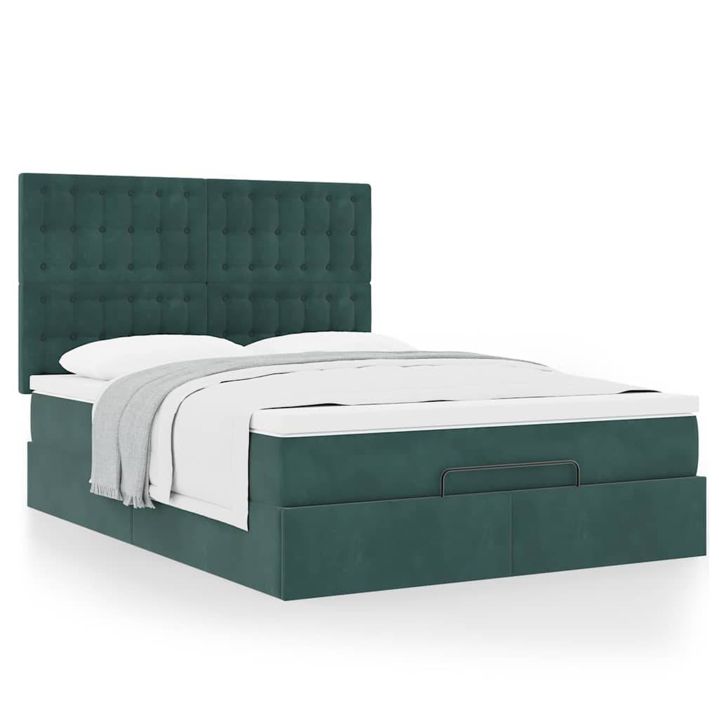 vidaXL Ottoman-Bett mit Matratzen Dunkelgrün 140x190 cm Samt