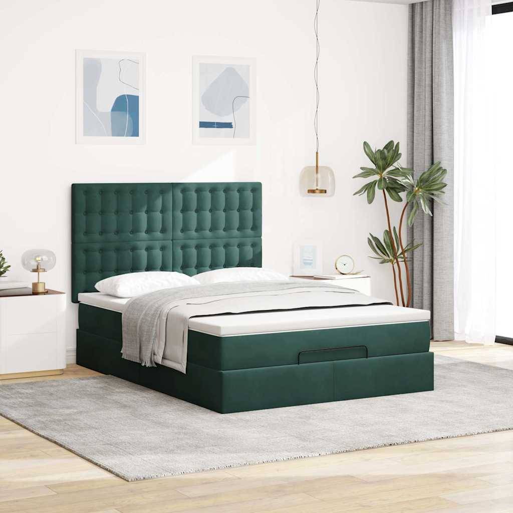 vidaXL Ottoman-Bett mit Matratzen Dunkelgrün 140x190 cm Samt