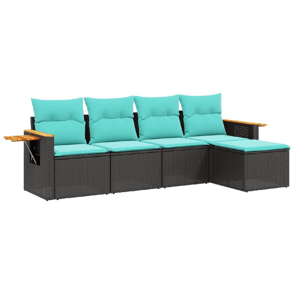 vidaXL 5-tlg. Garten-Sofagarnitur mit Kissen Schwarz Poly Rattan