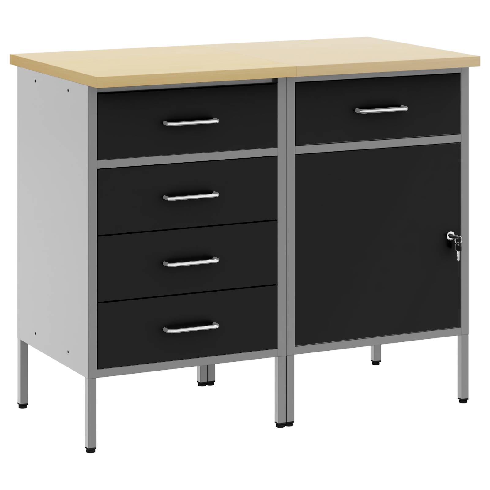 vidaXL 2-teiliges Werkstattschrank-Set in Schwarz und Grau aus Holzwerkstoff und Stahl