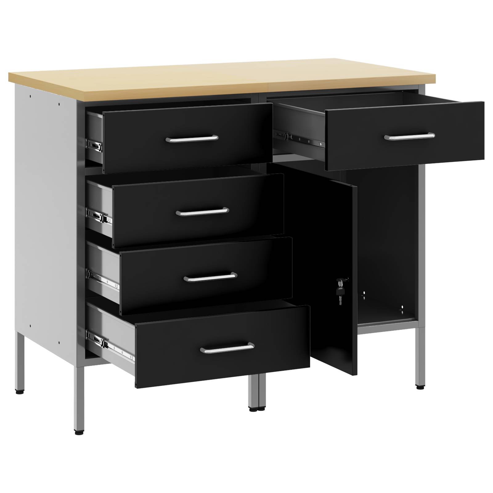 vidaXL 2-teiliges Werkstattschrank-Set in Schwarz und Grau aus Holzwerkstoff und Stahl
