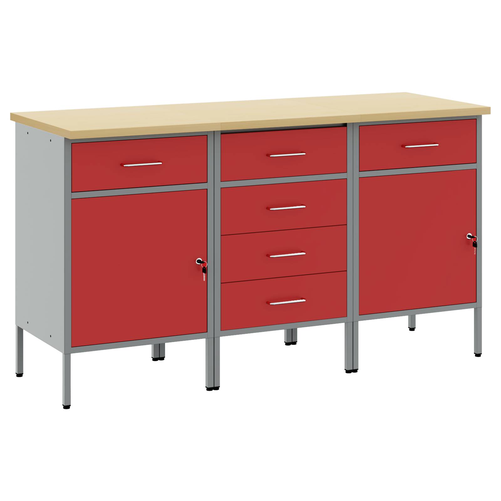 vidaXL 3-teiliges Werkstattschrank-Set in Rot und Grau aus Holzwerkstoff und Stahl