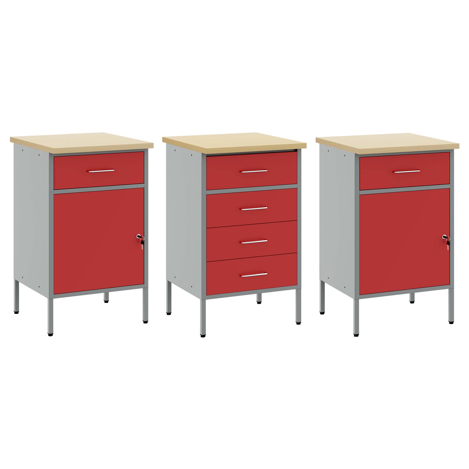 vidaXL 3-teiliges Werkstattschrank-Set in Rot und Grau aus Holzwerkstoff und Stahl
