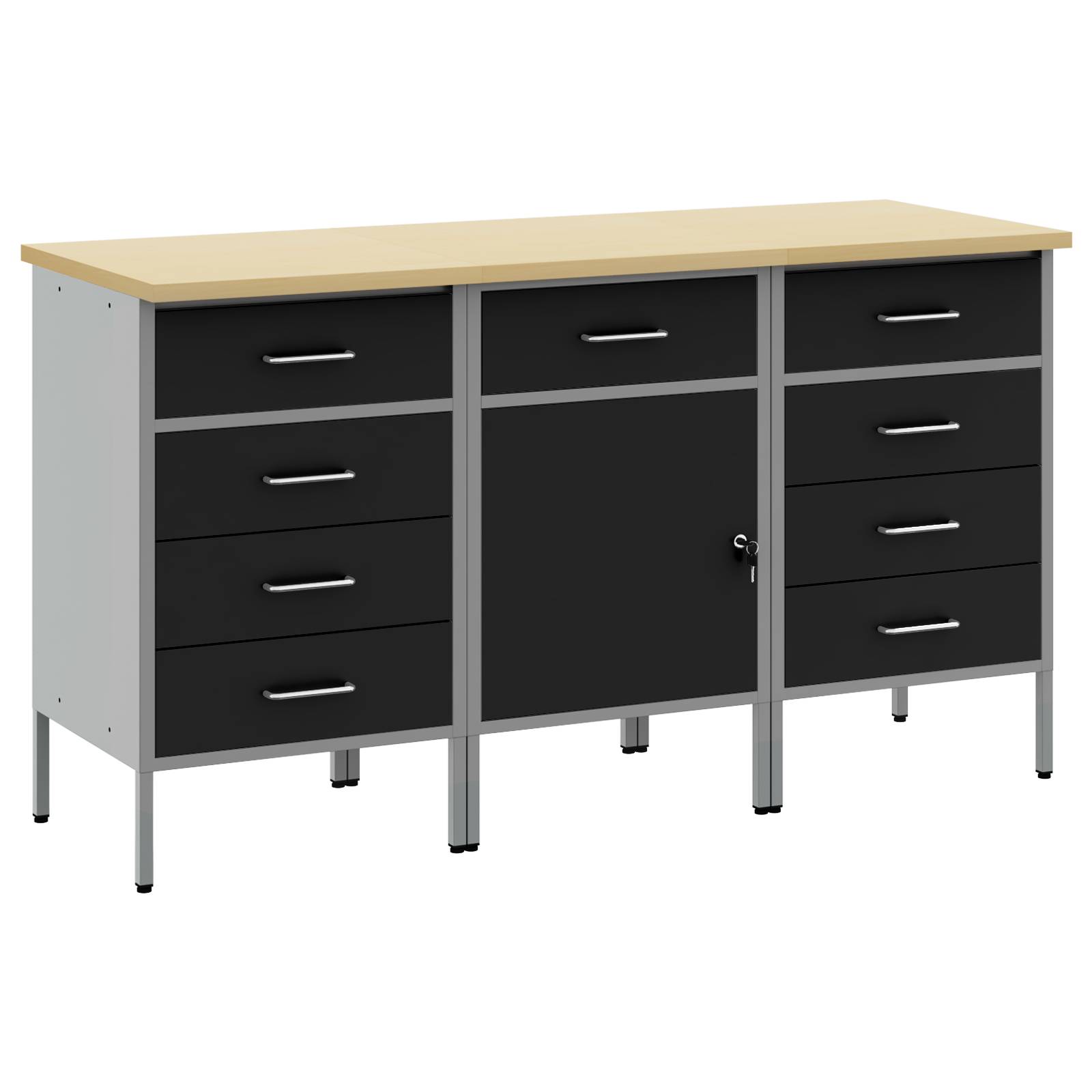 vidaXL 3-tlg. Werkstattschrank-Set Schwarz Grau Holzwerkstoff Stahl