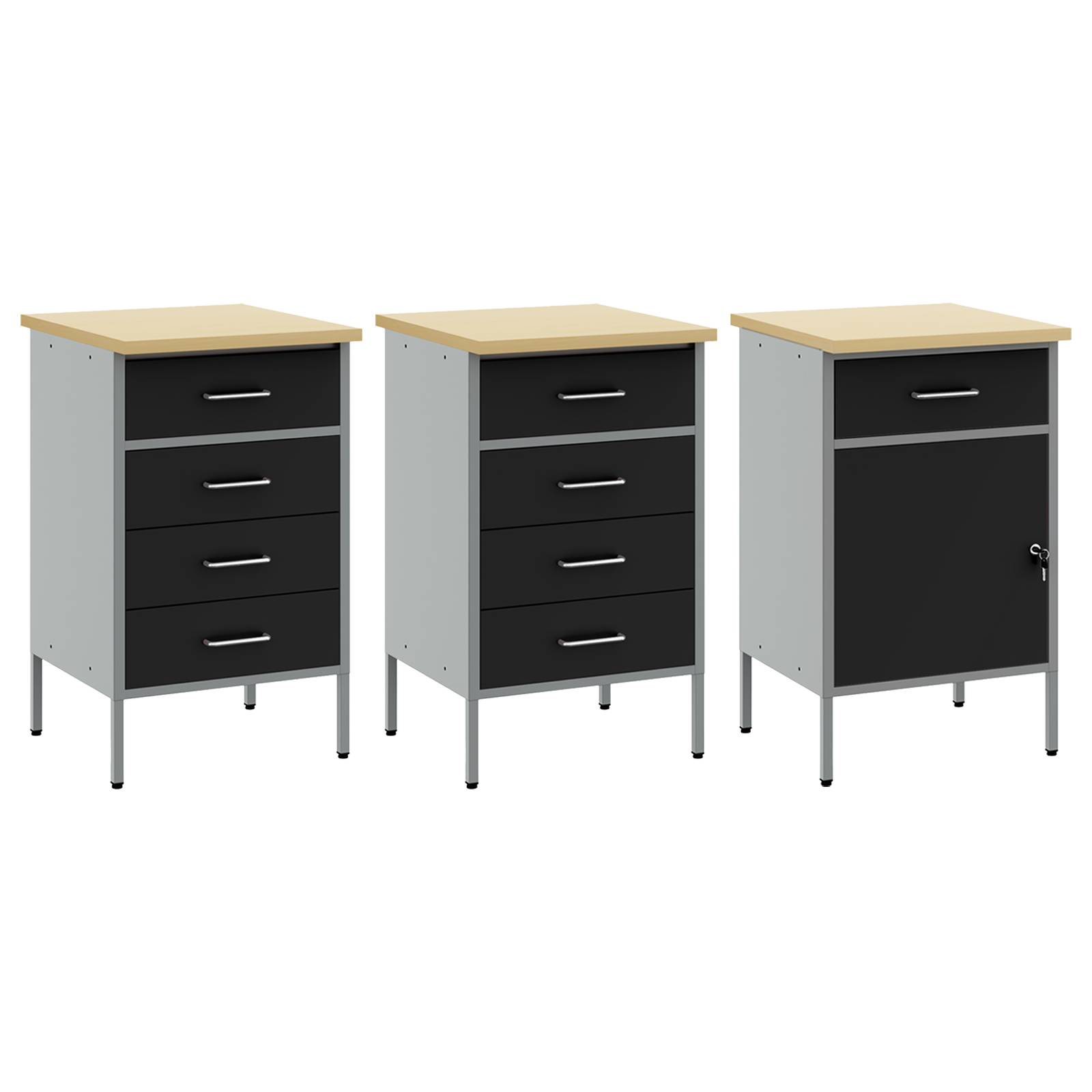 vidaXL 3-tlg. Werkstattschrank-Set Schwarz Grau Holzwerkstoff Stahl