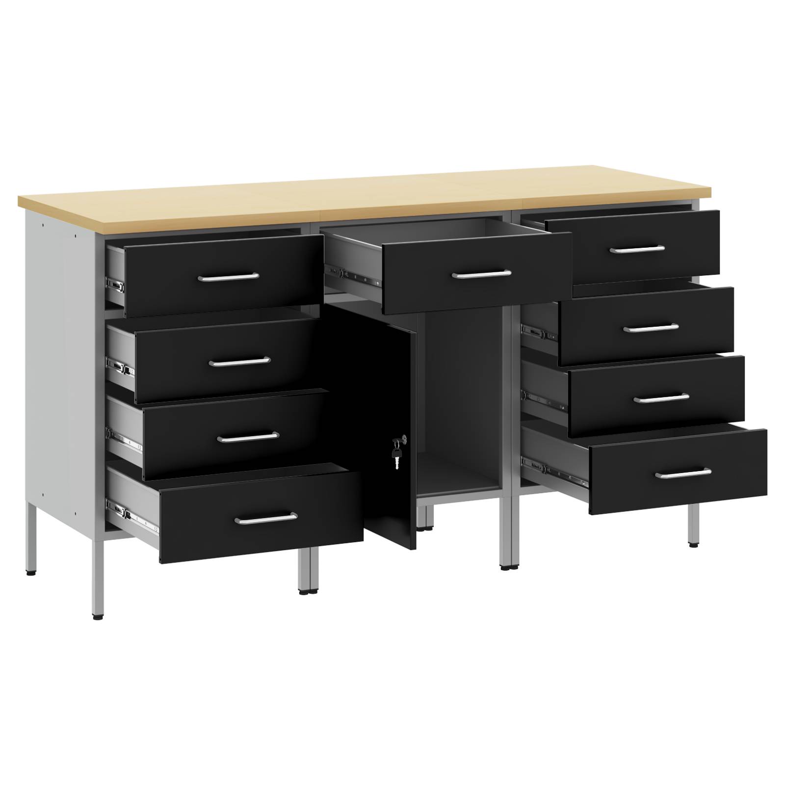 vidaXL 3-tlg. Werkstattschrank-Set Schwarz Grau Holzwerkstoff Stahl