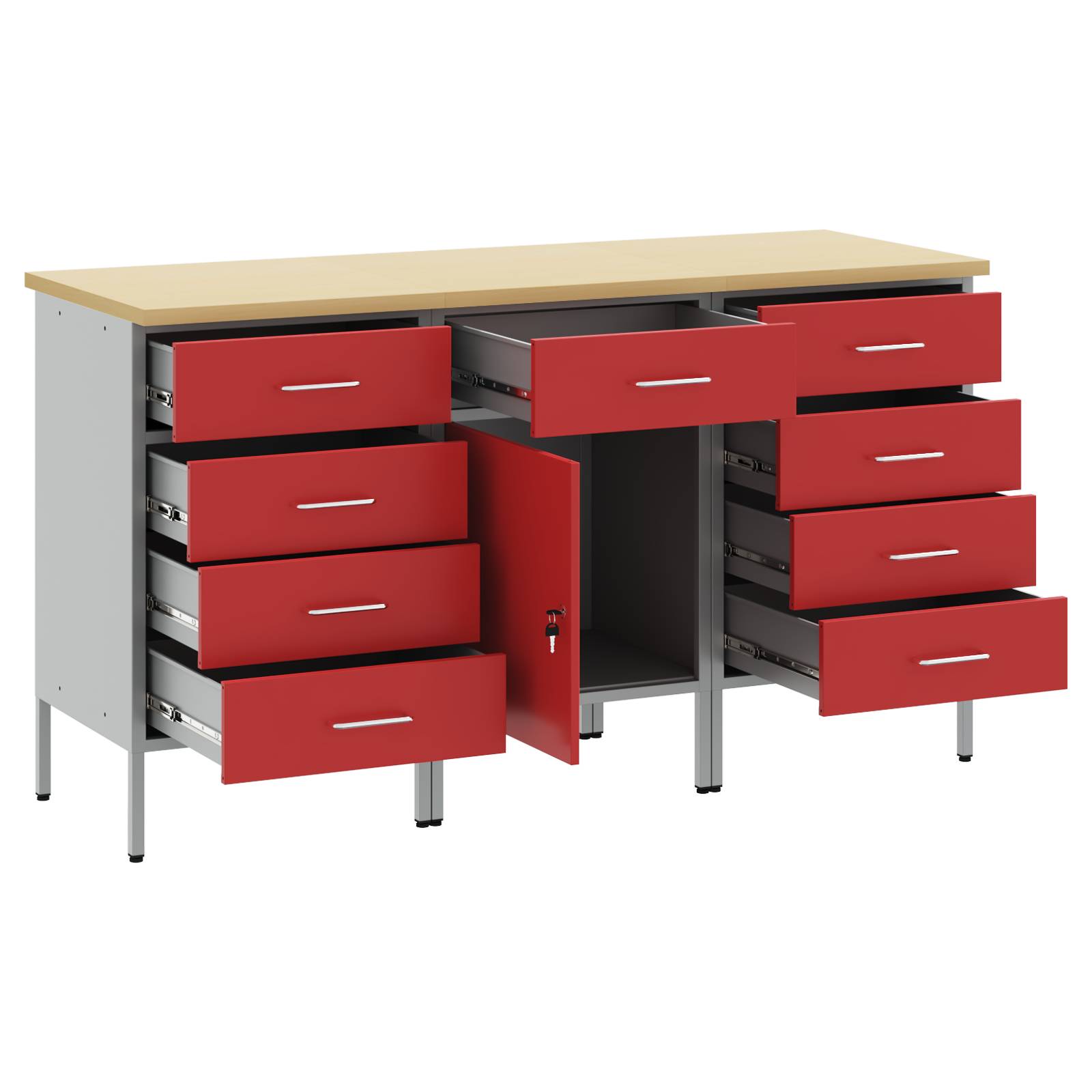 vidaXL 3-tlg. Werkstattschrank-Set Rot und Grau Holzwerkstoff Stahl