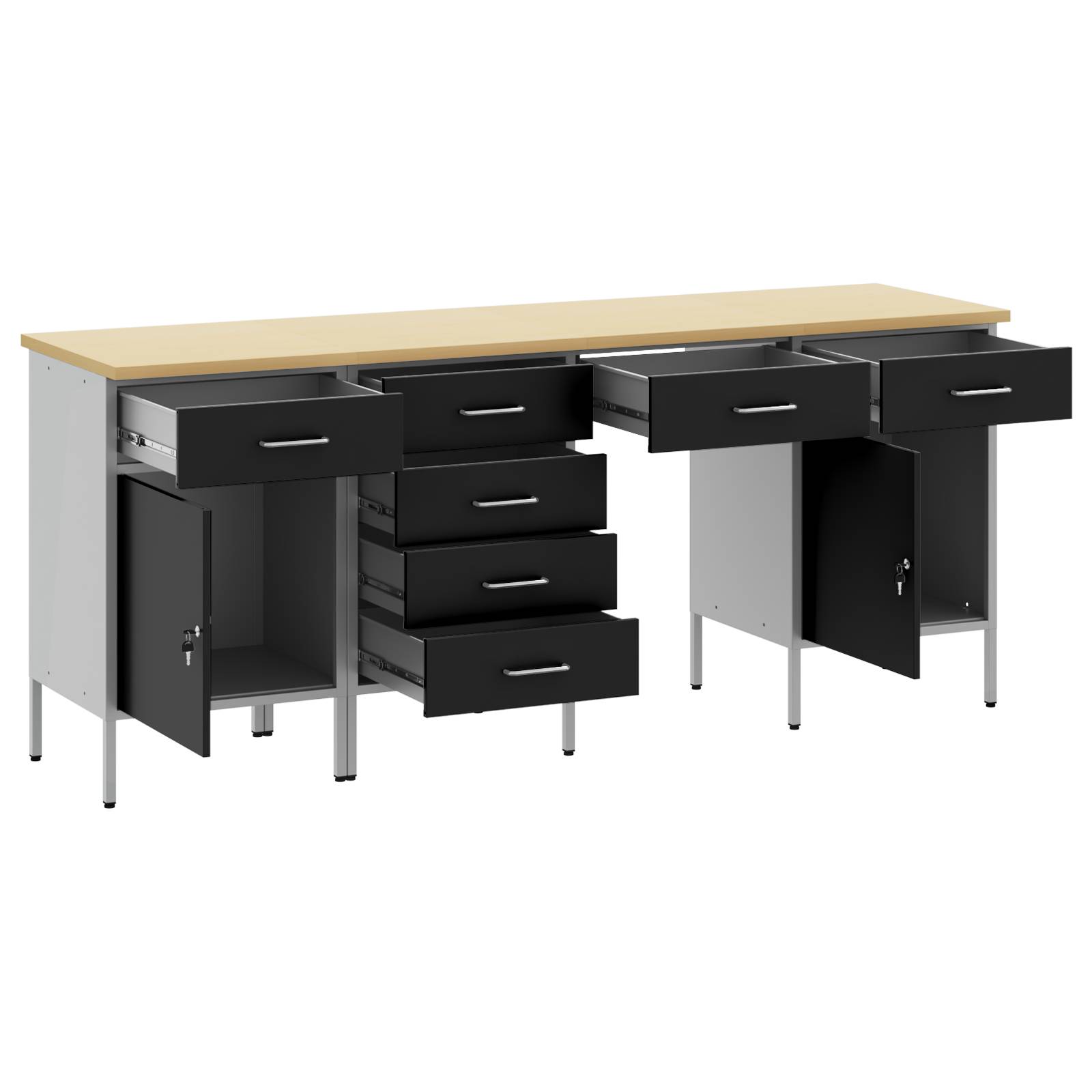 vidaXL 4-tlg. Werkstatteinrichtung-Set Schwarz Holzwerkstoff und Stahl