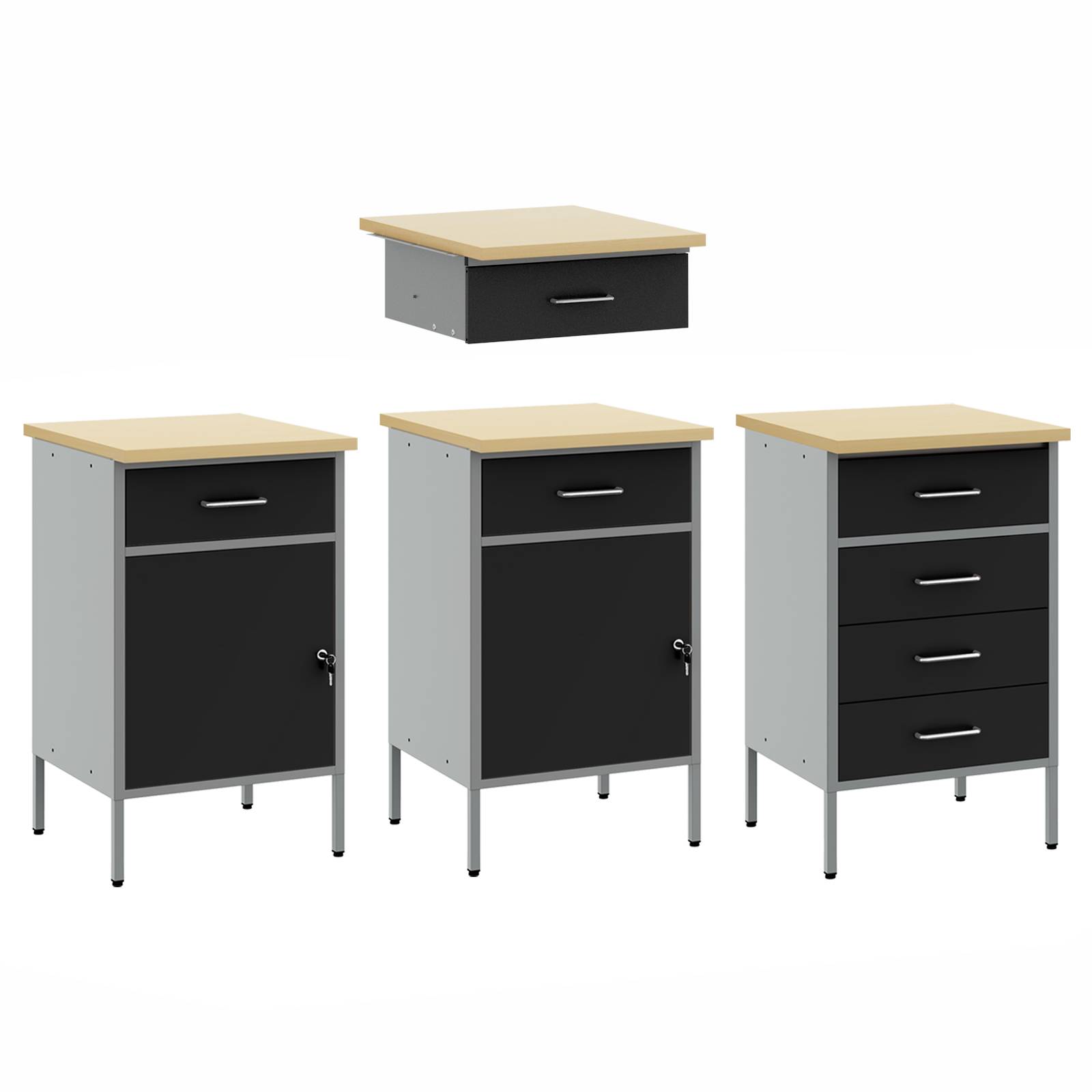 vidaXL 4-tlg. Werkstatteinrichtung-Set Schwarz Holzwerkstoff und Stahl