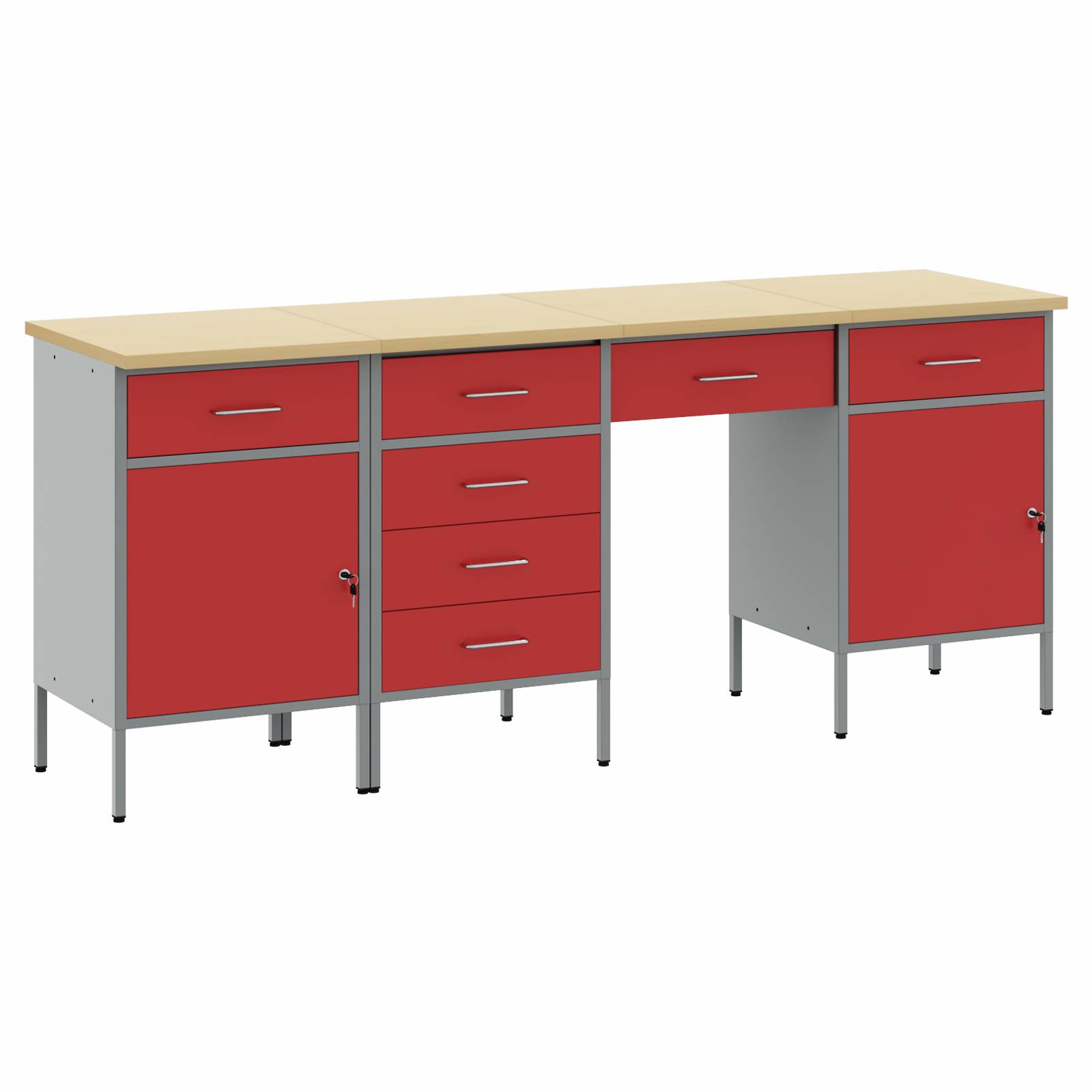 vidaXL 4-teiliges Set aus Arbeitskabine und Tisch, rot, Melamin und Stahl